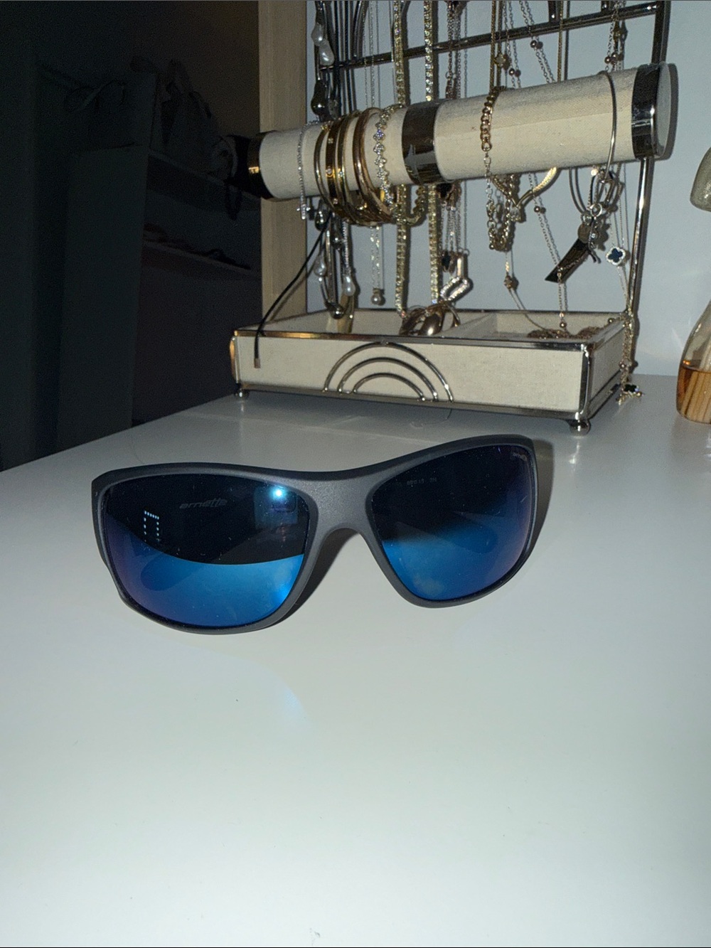 Arnette Men's Sunglasses with Blue Mirrors and Gray Frame